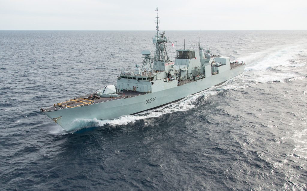 A warship in the middle of the ocean