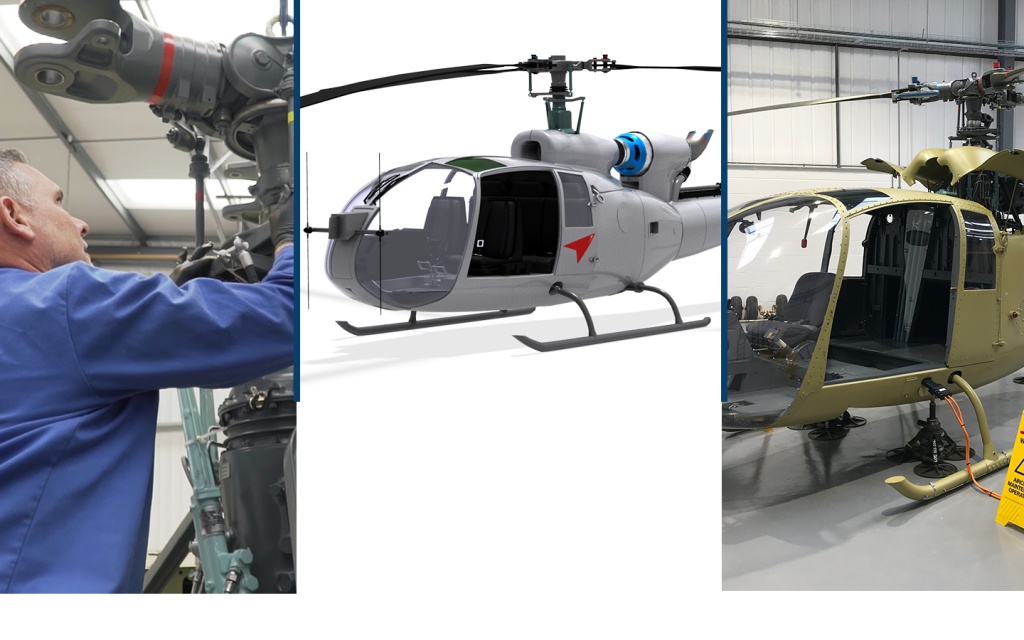 A montage of three images of a helicopter