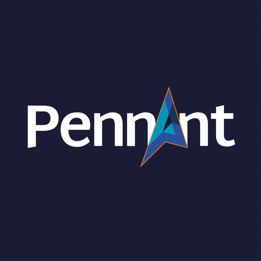 A logo with the words "Pennant". The letter A is a shape with various blues and an orange outline.