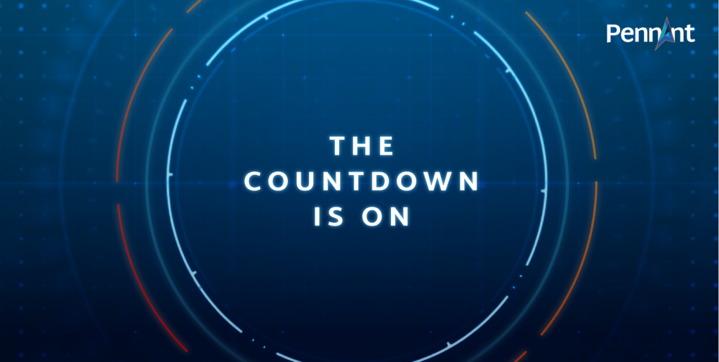 A still image with a blue background on it. There are circles of blue, orange and white on it. There is a Pennant logo in the right corner