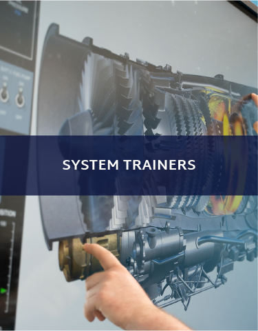 System Trainers A system trainers button featuring a photograph of an engine 3D graphic on a touchscreen.