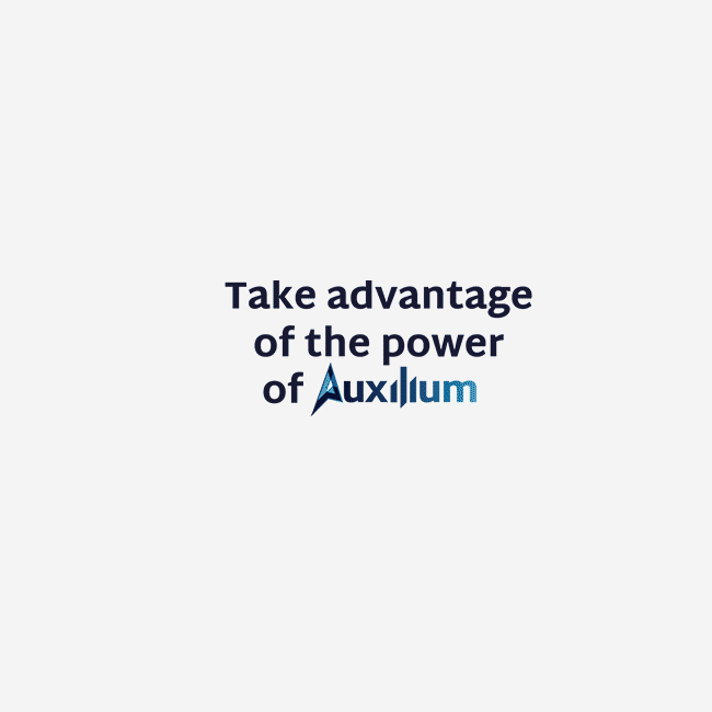 Advantage-of-Auxilium-website-2025 a moving gif with text and a circular iconography graphic