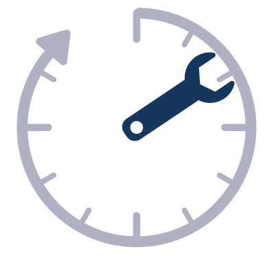 Instant start up graphic An icon of a clock with a spanner as a hand