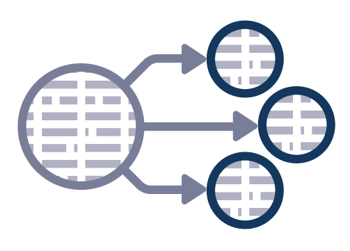 share the data An icon of data circles connecting via arrows