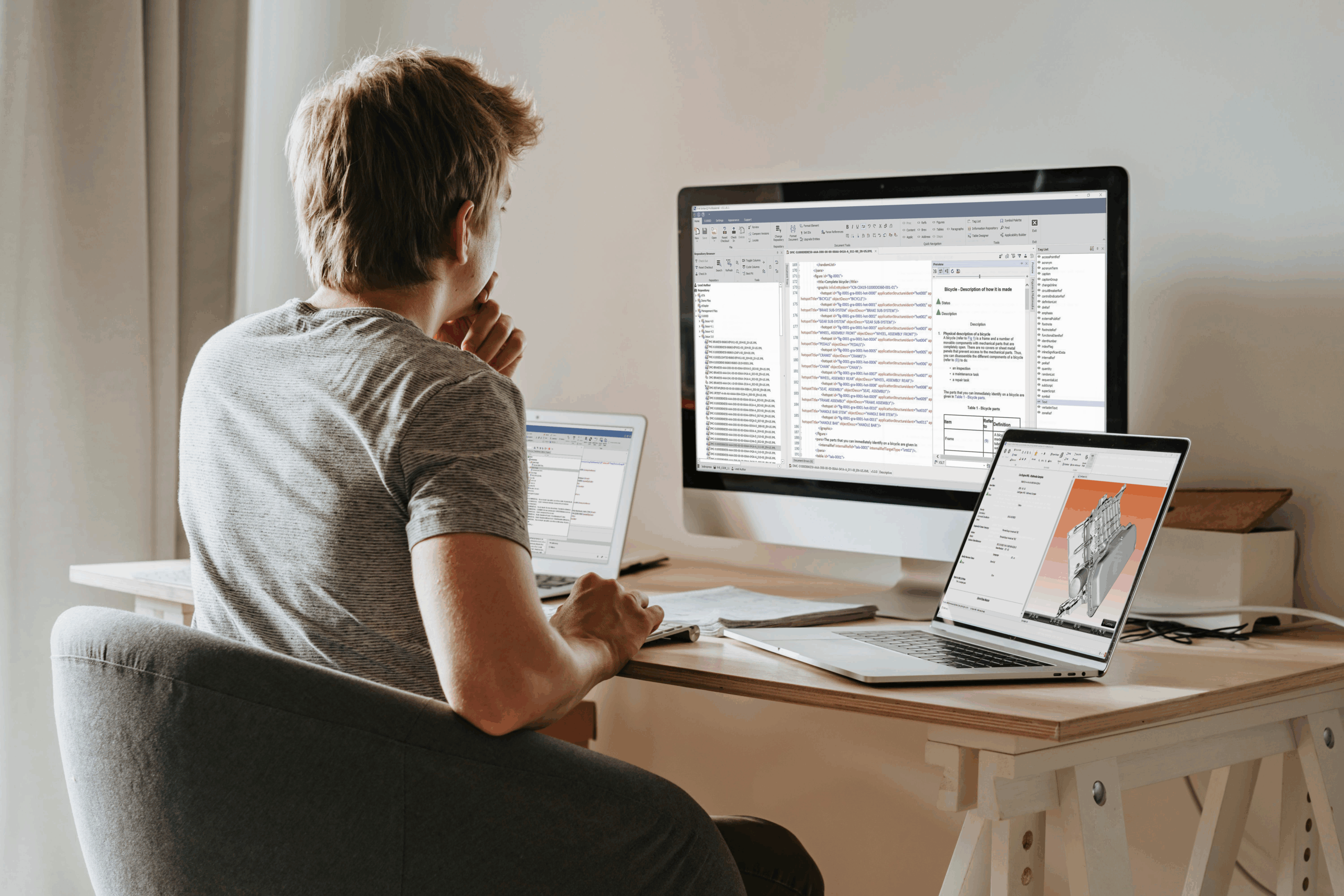 Why Tool Design & simplicity matter more than ever 3 A man sitting at a desk with 3 monitor screens showing IPS software